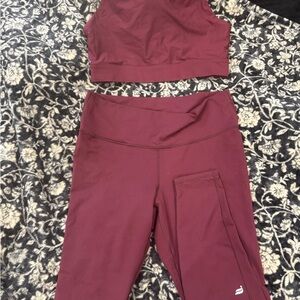 Fabletics PowerHold Burgundy Sports Bra and Leggings Matching set